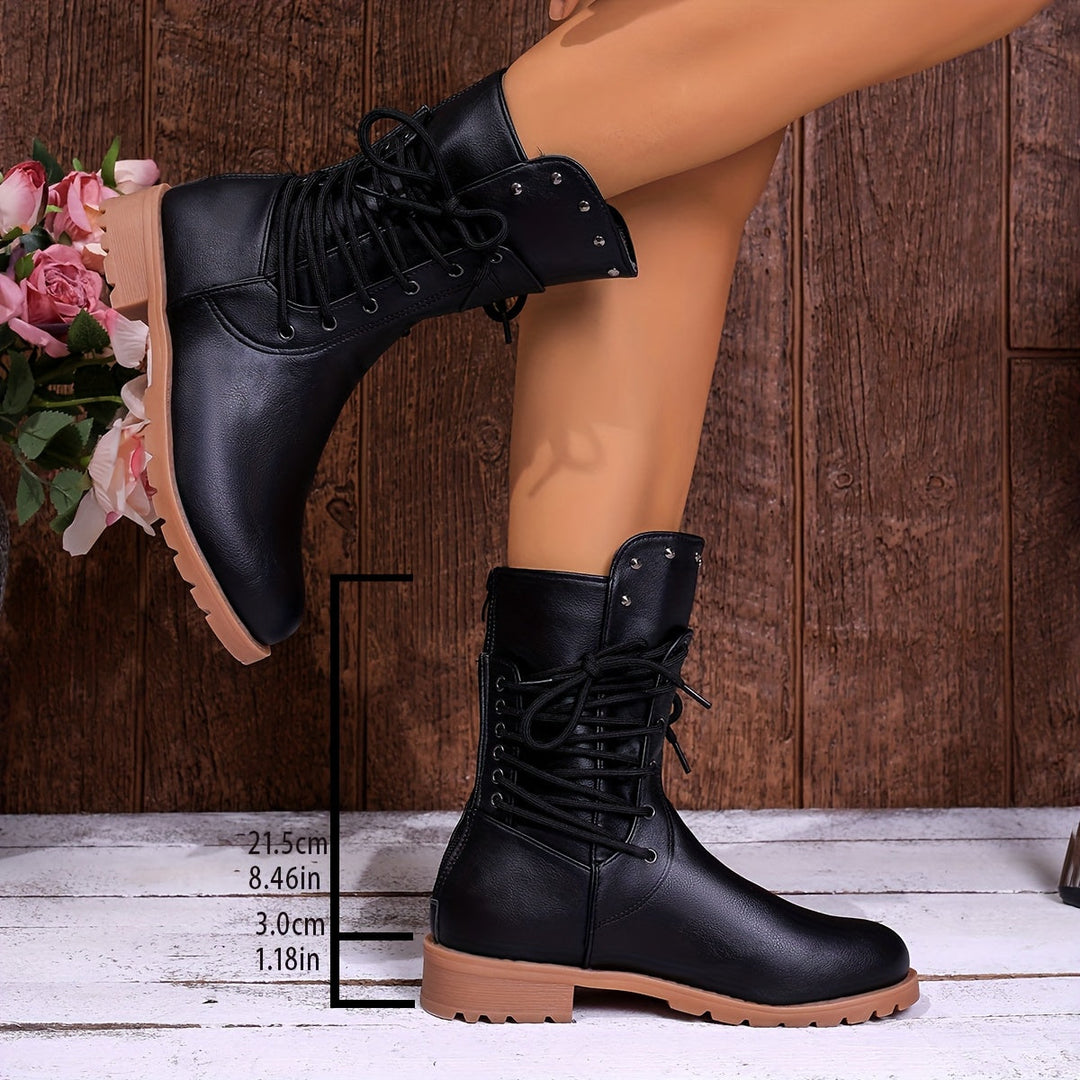Darla | Women's Lace-Up Combat Ankle Boot - Black - Image 8