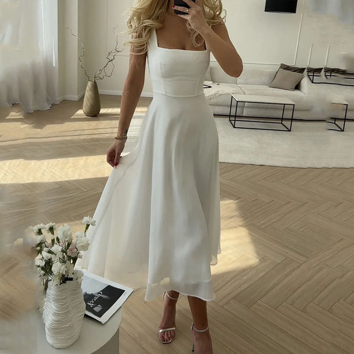Delancey | Women's Square Neck Sleeveless Midi Dress - White - Image 1