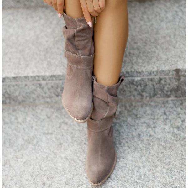 Delara | Women's Chelsea Ankle Boot Slouch Block Heel - Taupe - Image 10