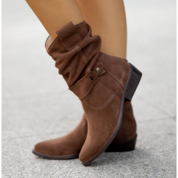 Delara | Women's Chelsea Ankle Boot Slouch Block Heel - Taupe - Image 11