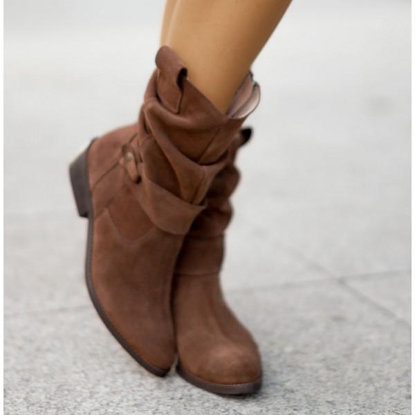 Delara | Women's Chelsea Ankle Boot Slouch Block Heel - Taupe - Image 12