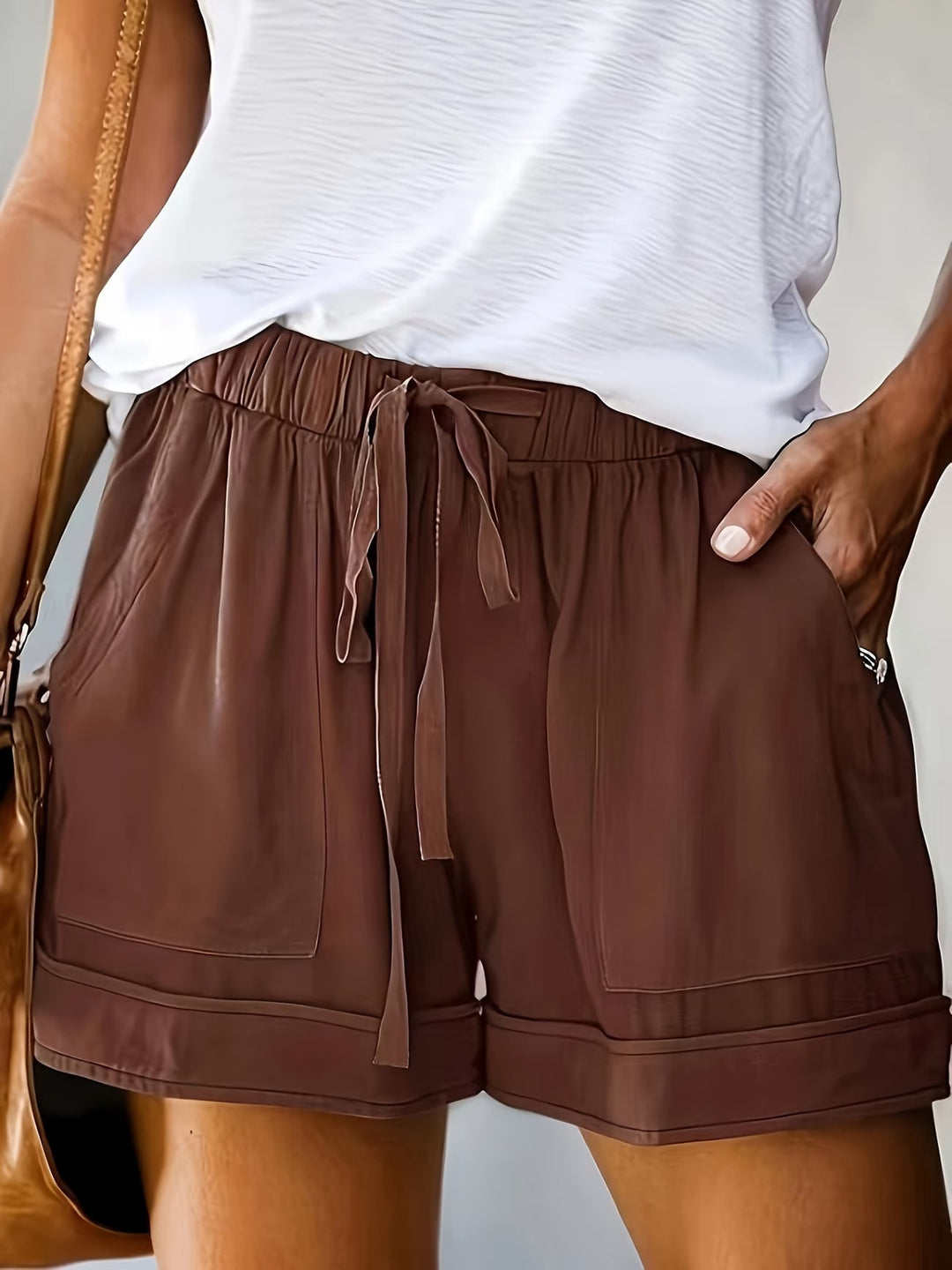 Delia | Women's Casual Drawstring Relaxed Shorts - Black - Image 4