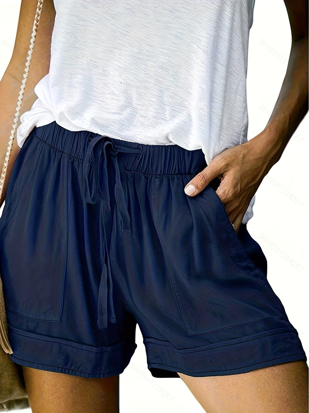 Delia | Women's Casual Drawstring Relaxed Shorts - Black - Image 5