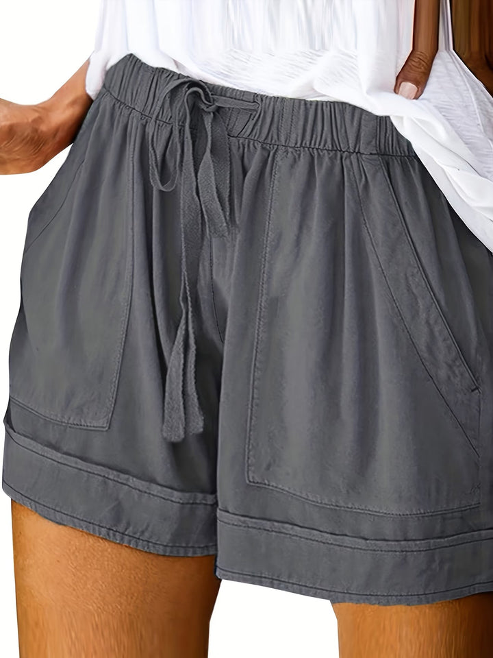 Delia | Women's Casual Drawstring Relaxed Shorts - Black - Image 8