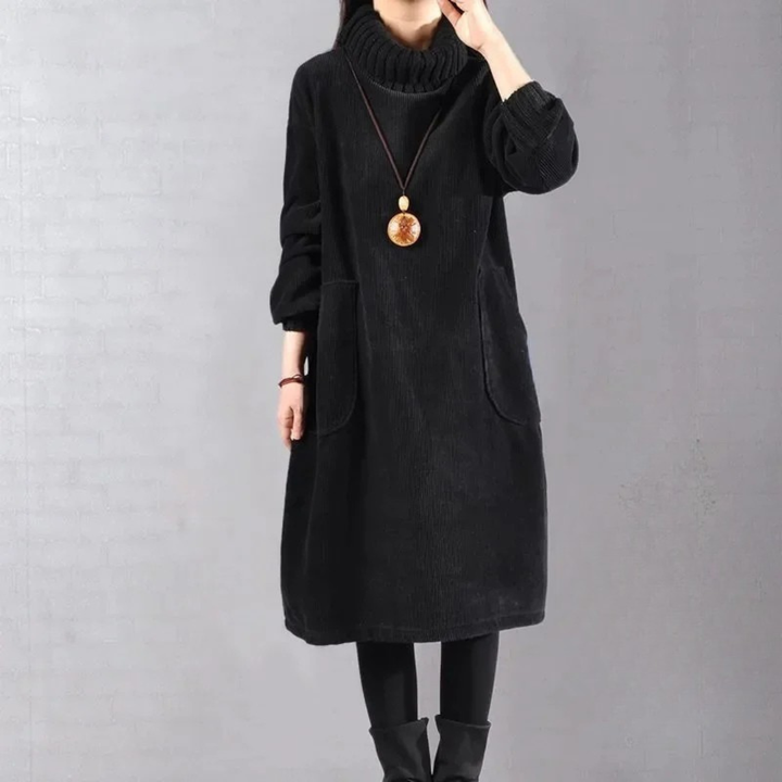 Delia | Women's Knit Sweater Dress Turtleneck Midi - Camel - Image 3