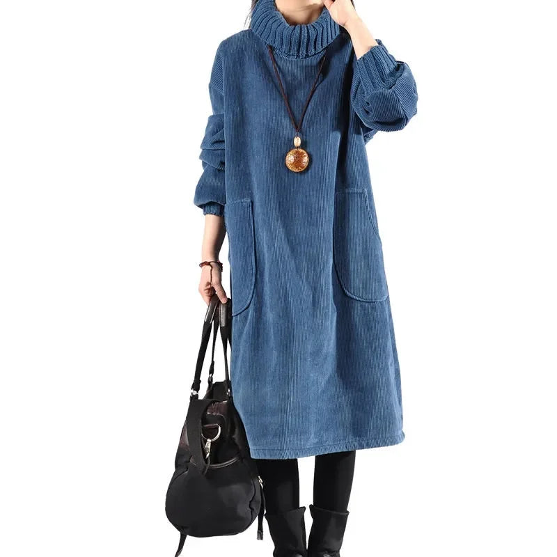 Delia | Women's Knit Sweater Dress Turtleneck Midi - Camel - Image 4