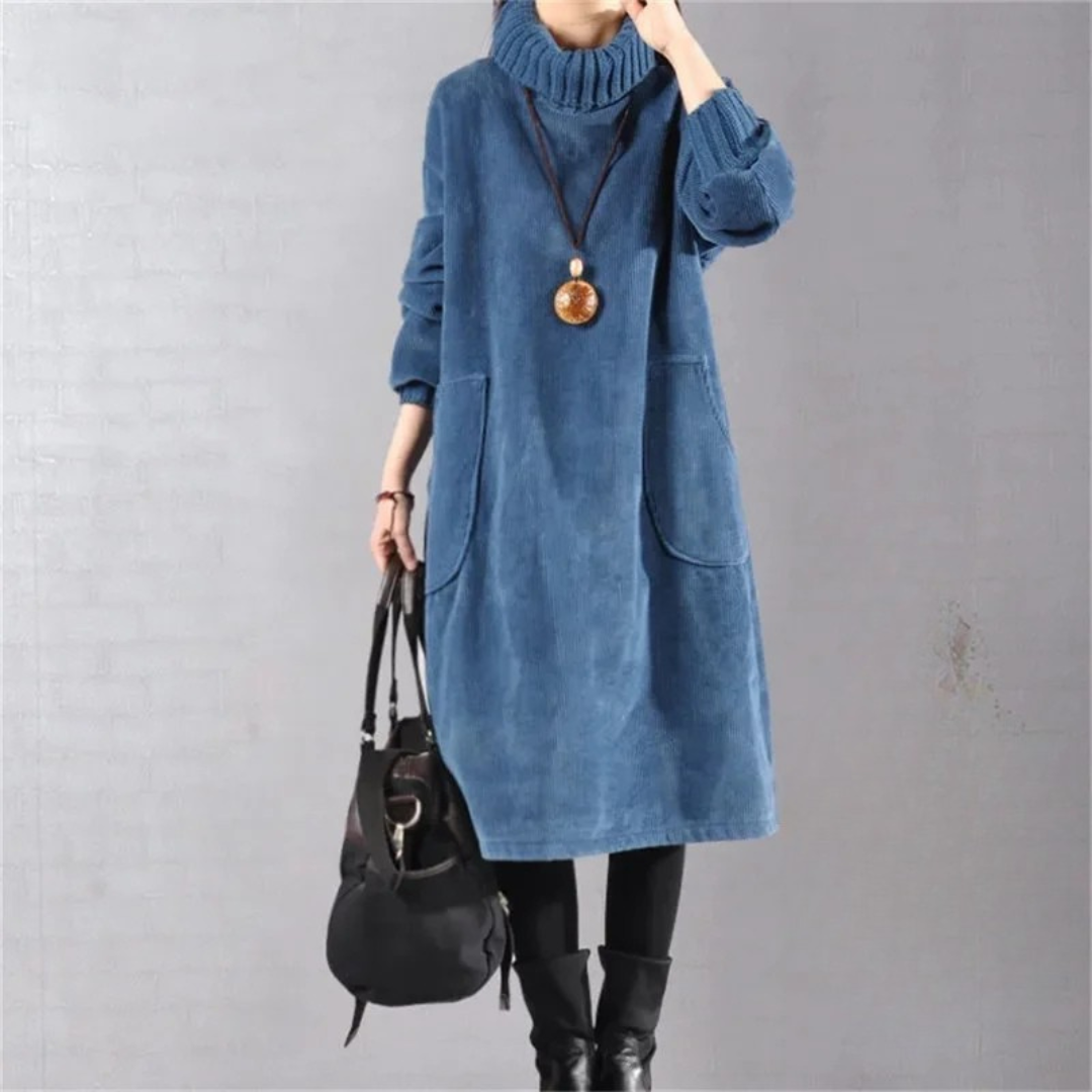 Delia | Women's Knit Sweater Dress Turtleneck Midi - Camel - Image 6