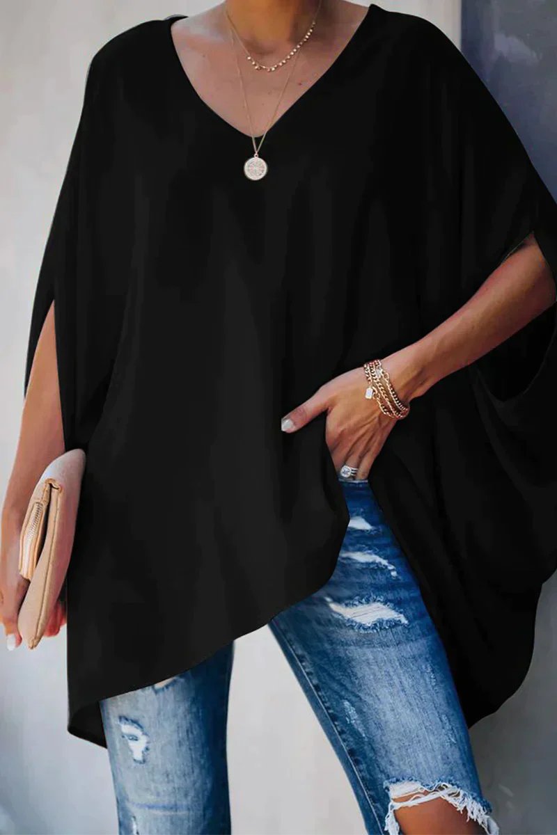 Delia | Women's V-Neck Batwing Sleeve Oversized Tunic Top - Hot Pink - Image 3