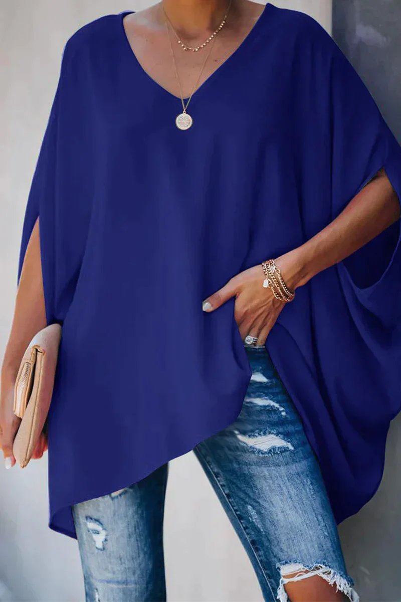 Delia | Women's V-Neck Batwing Sleeve Oversized Tunic Top - Hot Pink - Image 4