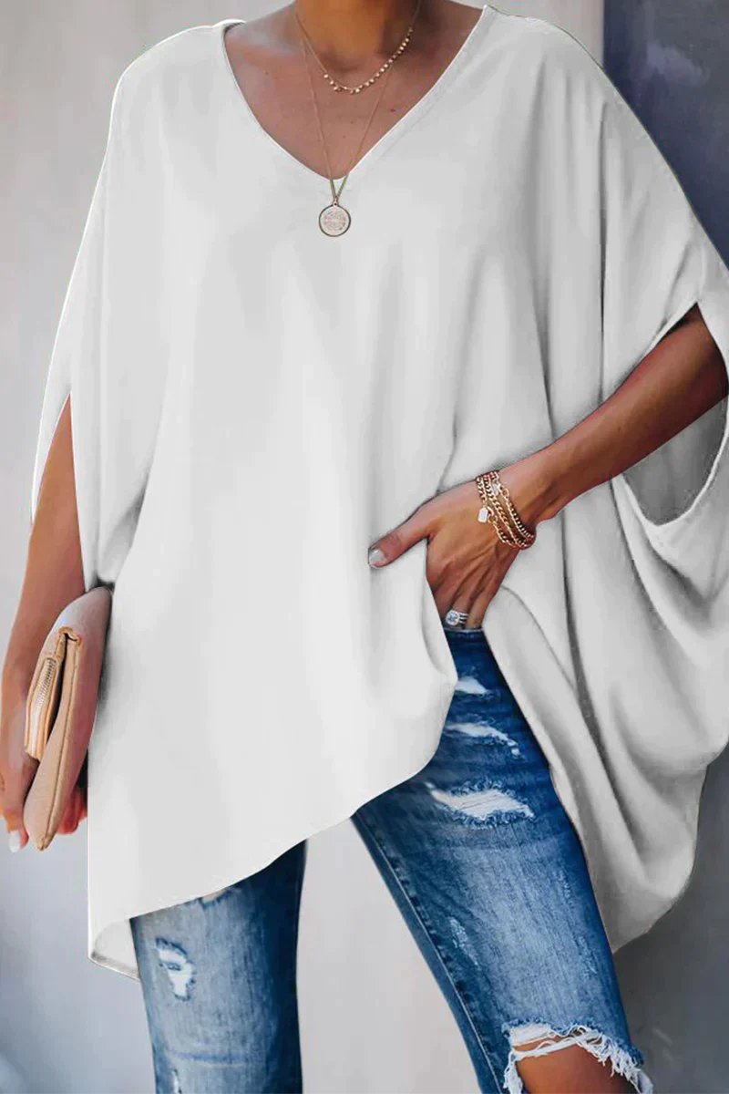 Delia | Women's V-Neck Batwing Sleeve Oversized Tunic Top - Hot Pink - Image 5