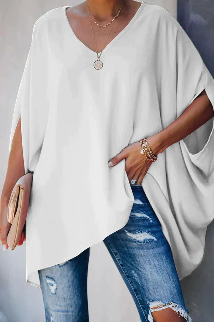 Delia | Women's V-Neck Batwing Sleeve Oversized Tunic Top - Hot Pink - Image 5