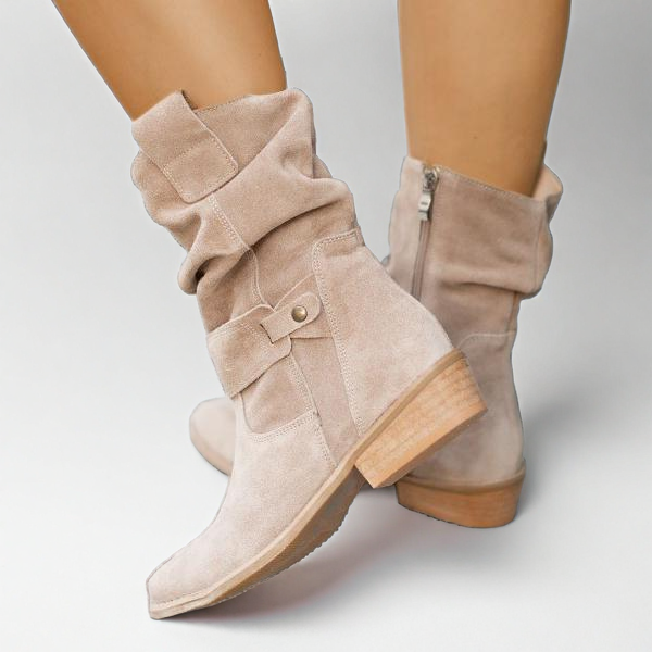 Della | Women's Slouch Ankle Boot Low Block Heel - Taupe - Image 1