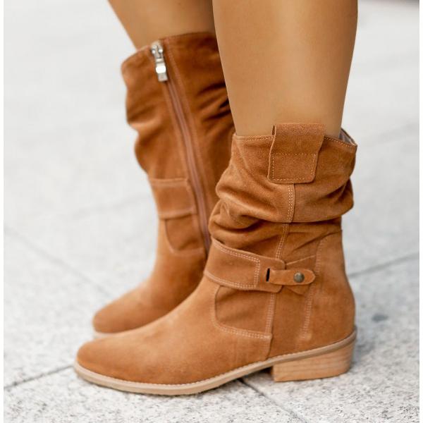 Della | Women's Slouch Ankle Boot Low Block Heel - Taupe - Image 2
