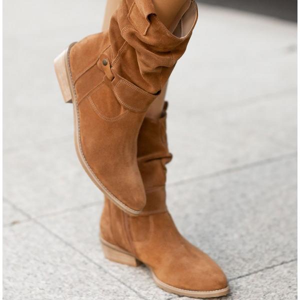 Della | Women's Slouch Ankle Boot Low Block Heel - Taupe - Image 3