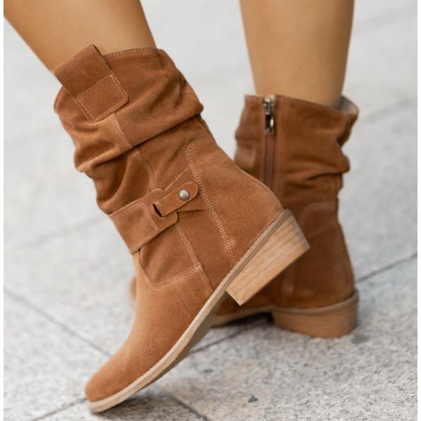 Della | Women's Slouch Ankle Boot Low Block Heel - Taupe - Image 4