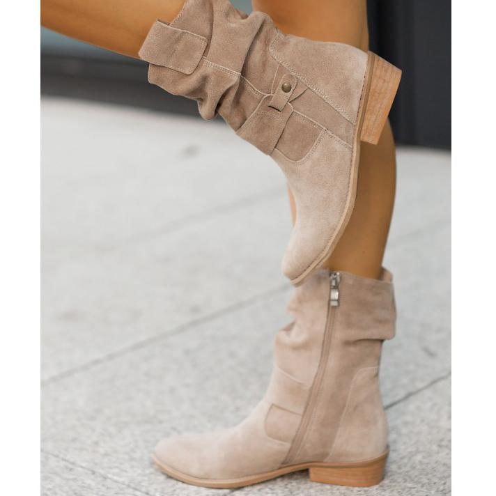 Della | Women's Slouch Ankle Boot Low Block Heel - Taupe - Image 5