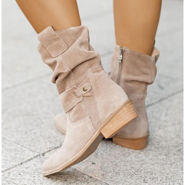 Della | Women's Slouch Ankle Boot Low Block Heel - Taupe - Image 6