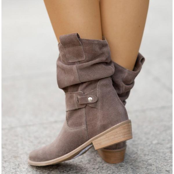 Della | Women's Slouch Ankle Boot Low Block Heel - Taupe - Image 8