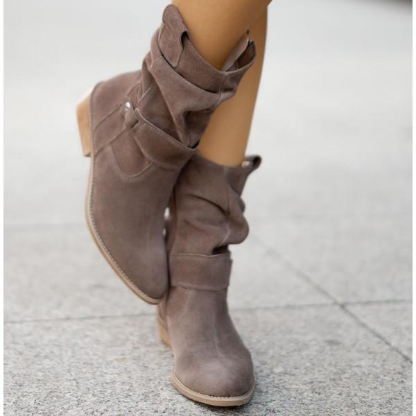 Della | Women's Slouch Ankle Boot Low Block Heel - Taupe - Image 9