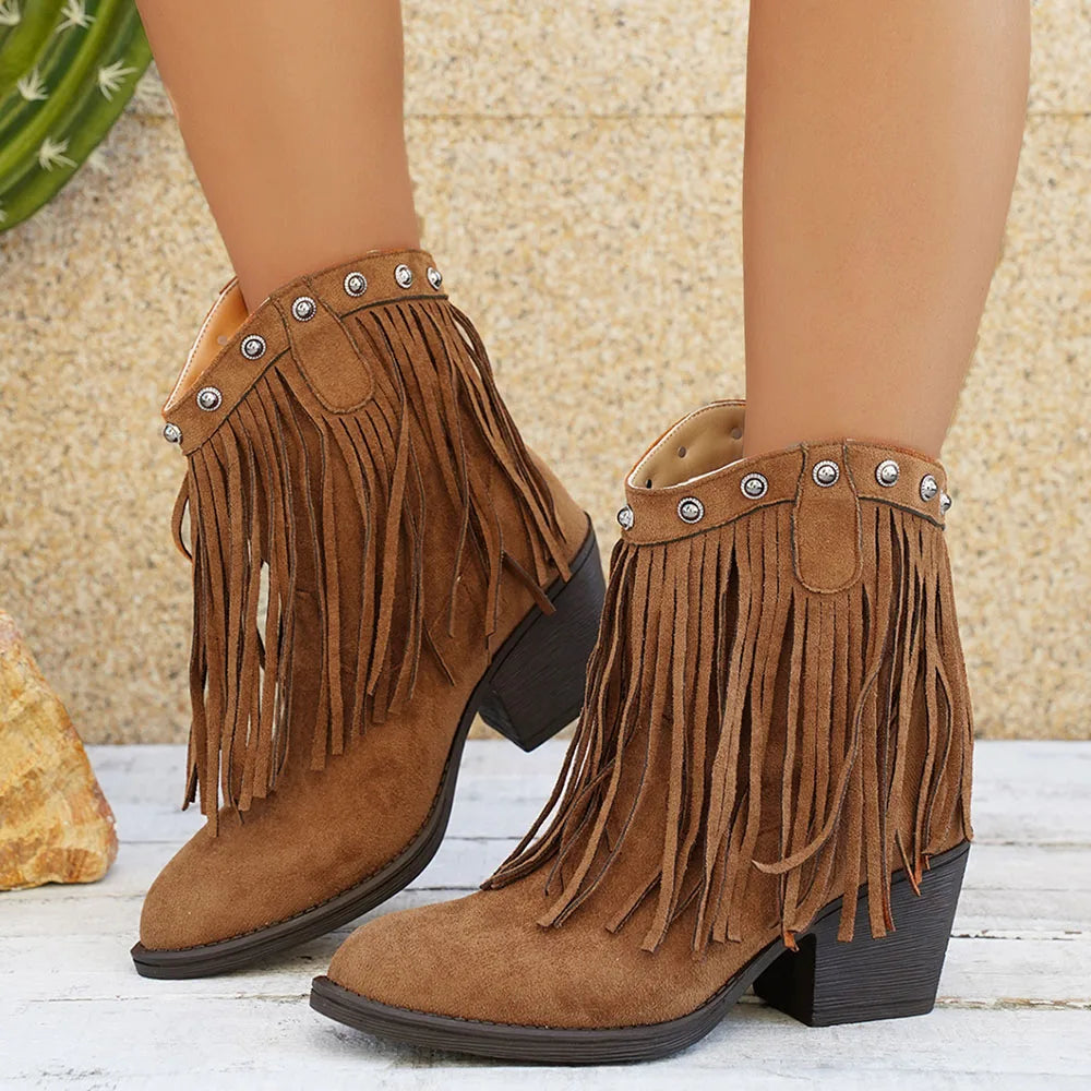 Delora | Women's Wide Calf Western Fringe Cowboy Boots - Brown - Image 11