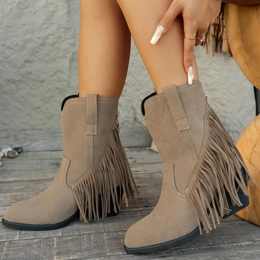 Delora | Women's Wide Calf Western Fringe Cowboy Boots - Brown - Image 4