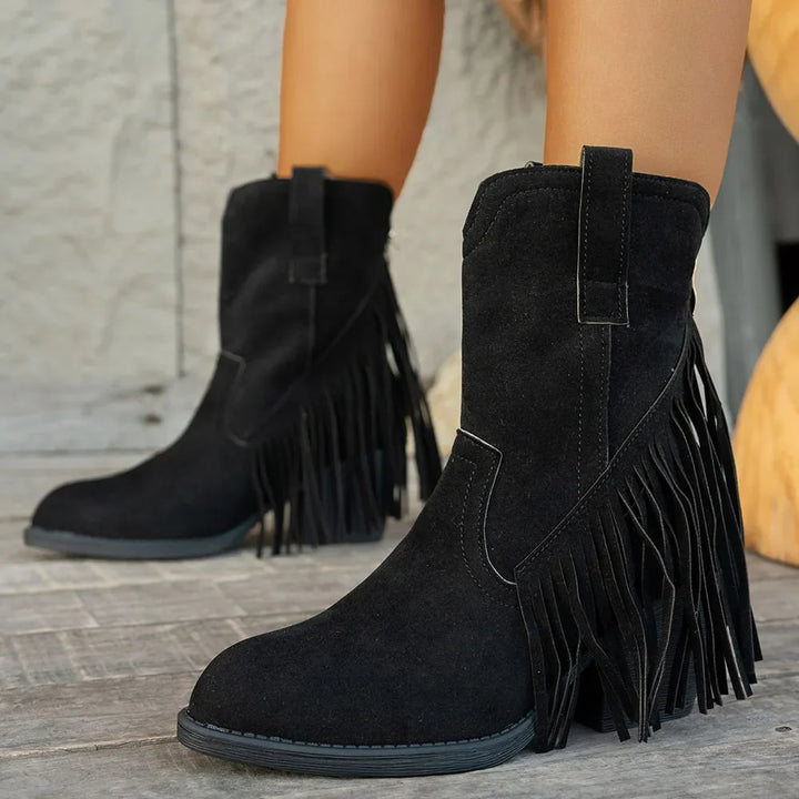 Delora | Women's Wide Calf Western Fringe Cowboy Boots - Brown - Image 5