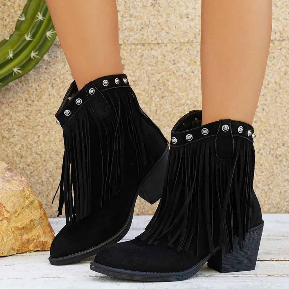 Delora | Women's Wide Calf Western Fringe Cowboy Boots - Brown - Image 9