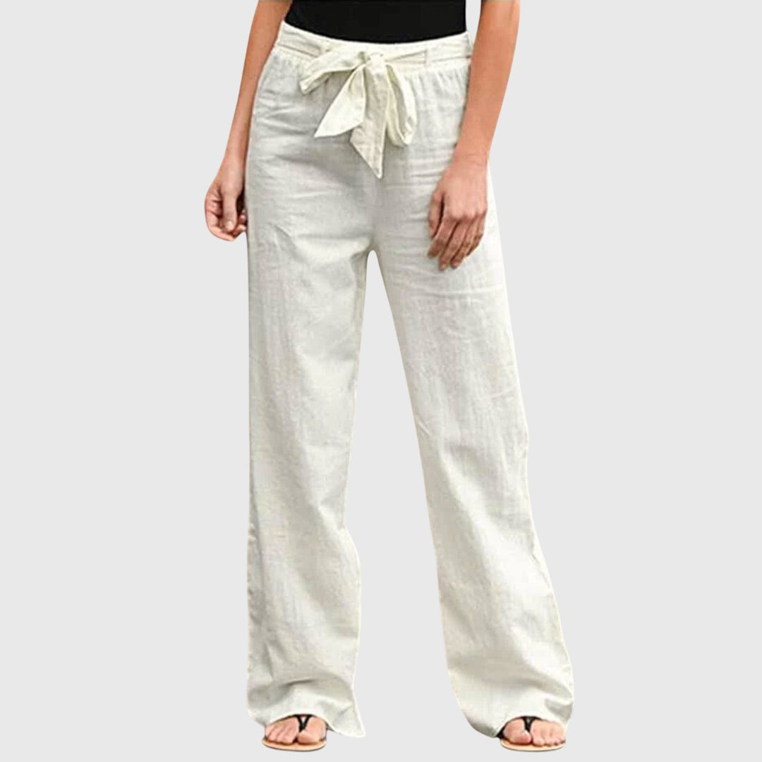 Dessa | Women's Belted High Waist Wide Leg Pants - White - Image 1