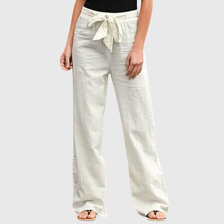 Dessa | Women's Belted High Waist Wide Leg Pants - White - Image 1