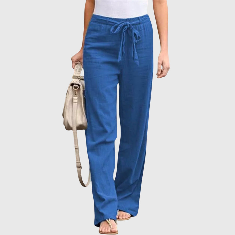 Dessa | Women's Belted High Waist Wide Leg Pants - White - Image 2