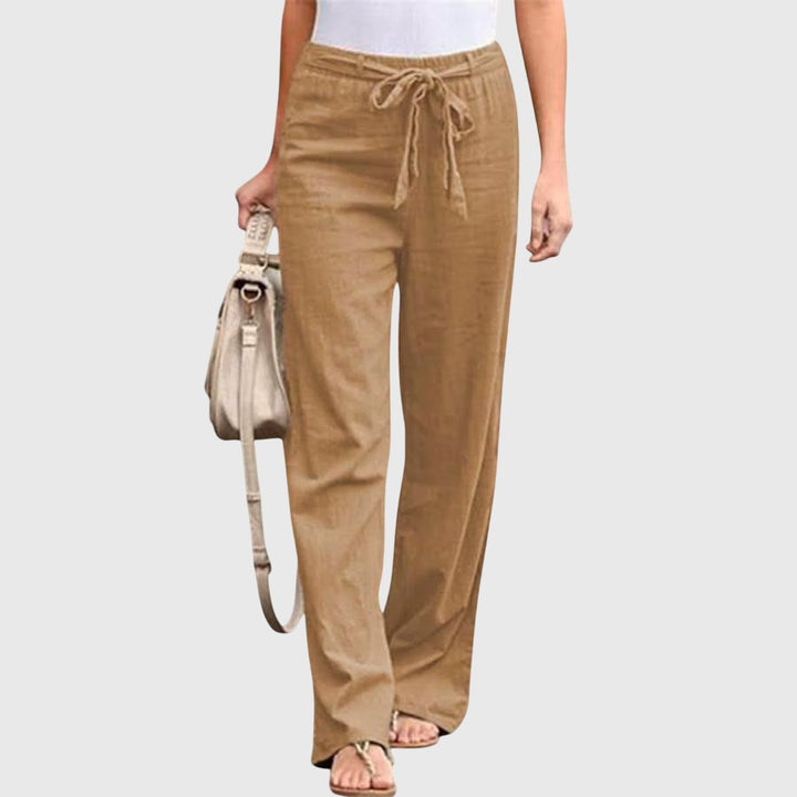 Dessa | Women's Belted High Waist Wide Leg Pants - White - Image 3