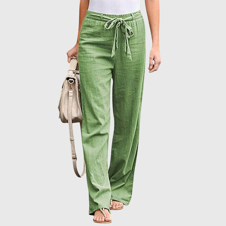Dessa | Women's Belted High Waist Wide Leg Pants - White - Image 5