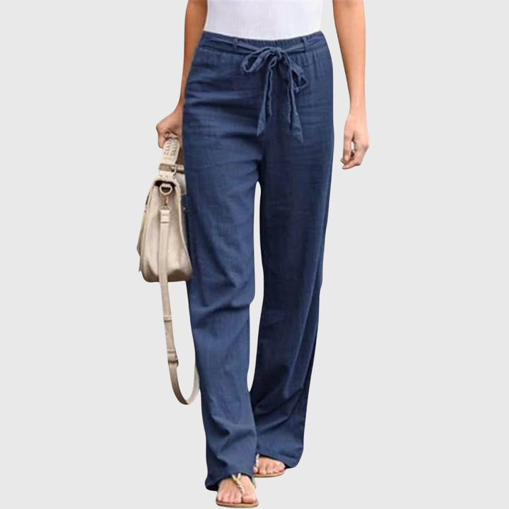 Dessa | Women's Belted High Waist Wide Leg Pants - White - Image 7
