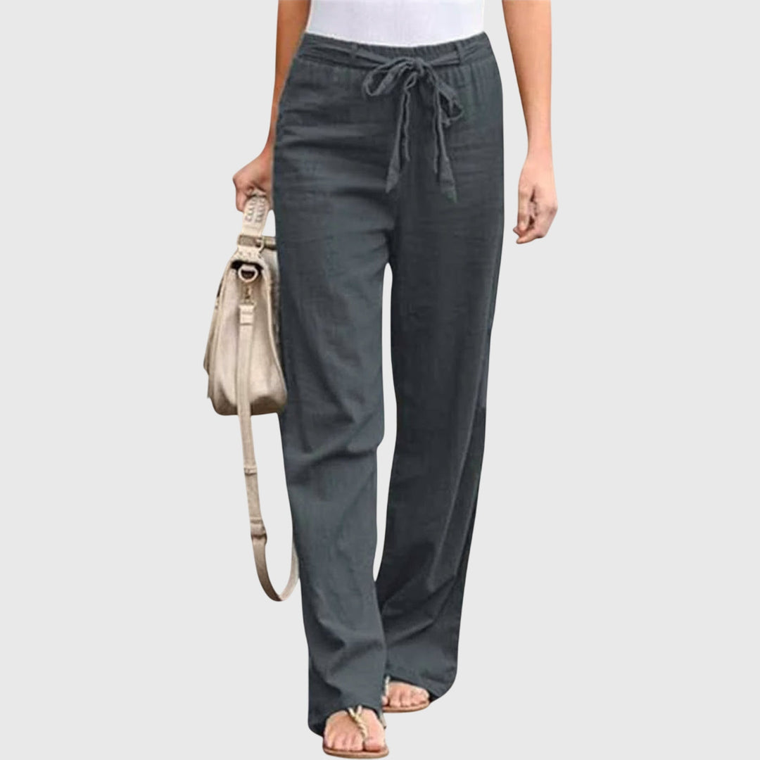 Dessa | Women's Belted High Waist Wide Leg Pants - White - Image 8