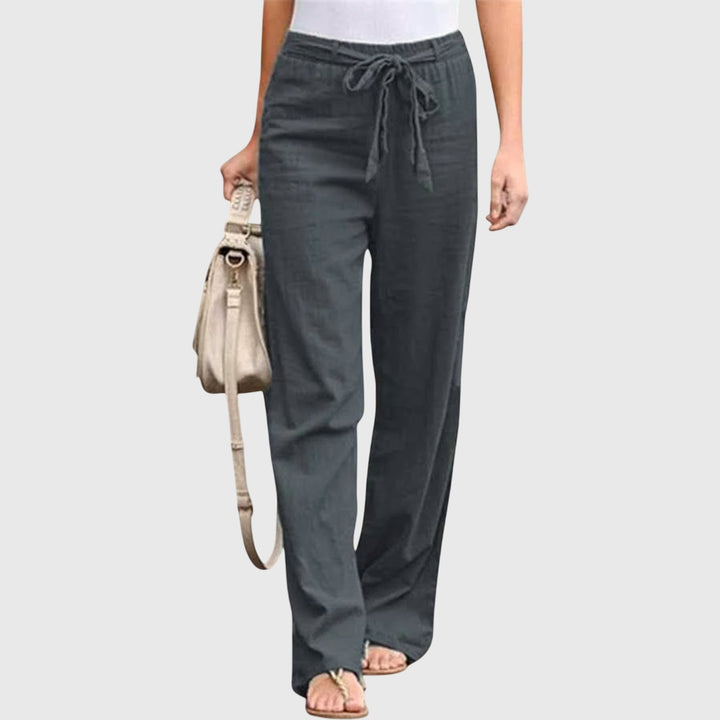 Dessa | Women's Belted High Waist Wide Leg Pants - White - Image 8