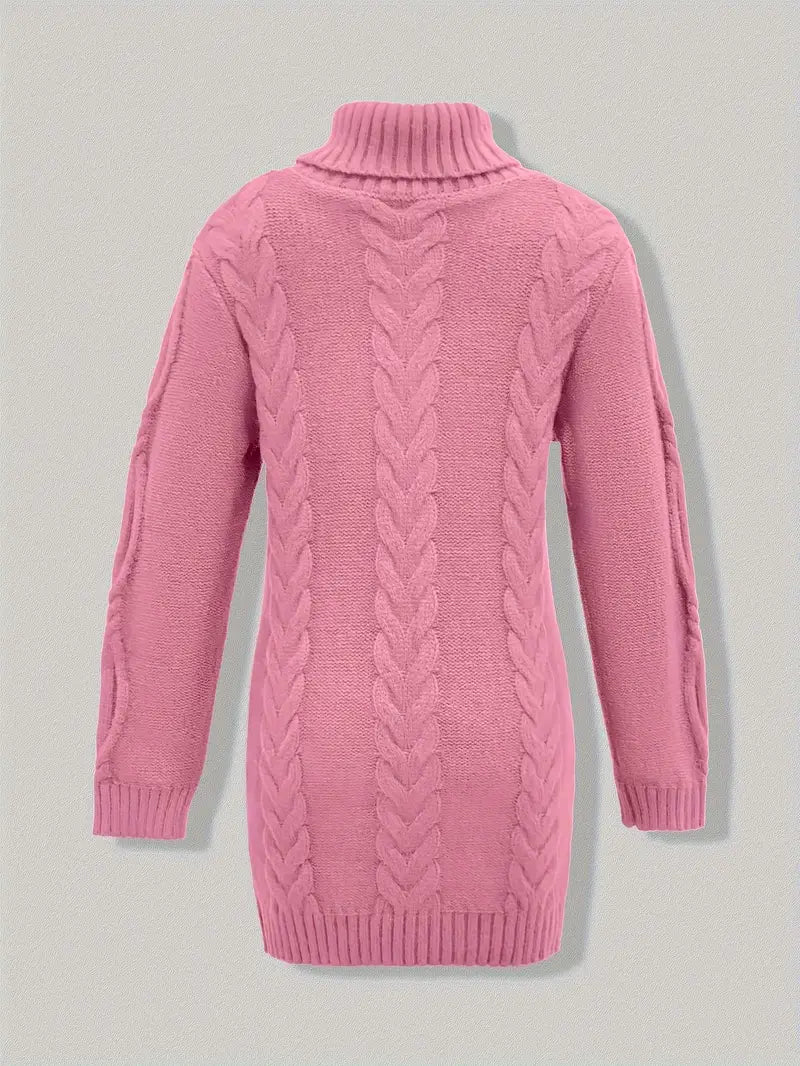 Devna | Women's Oversized Cable Knit Turtleneck Sweater - Burgundy - Image 14