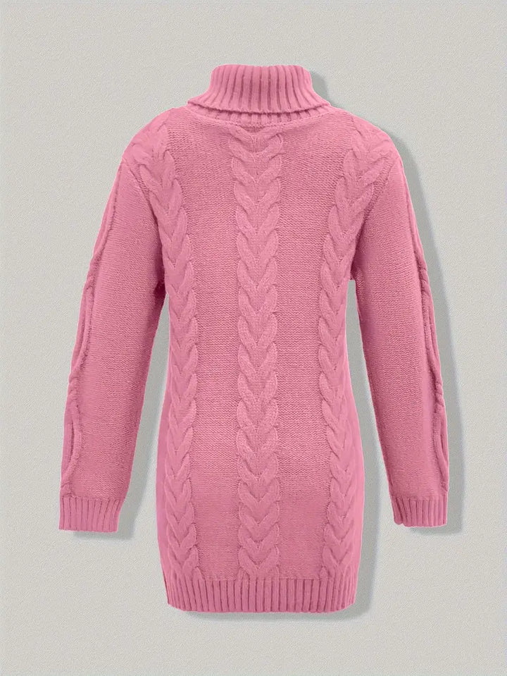 Devna | Women's Oversized Cable Knit Turtleneck Sweater - Burgundy - Image 14