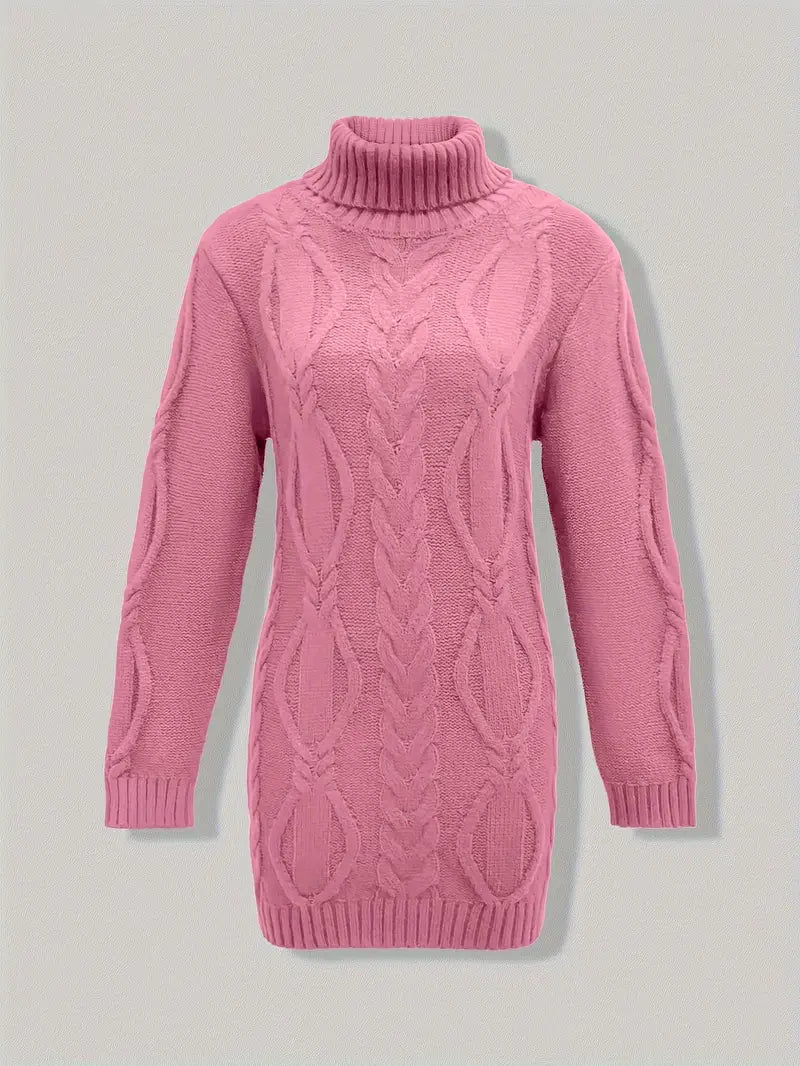 Devna | Women's Oversized Cable Knit Turtleneck Sweater - Burgundy - Image 15