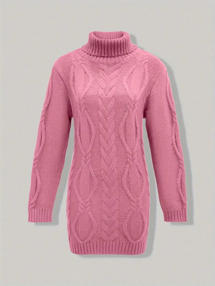 Devna | Women's Oversized Cable Knit Turtleneck Sweater - Burgundy - Image 15
