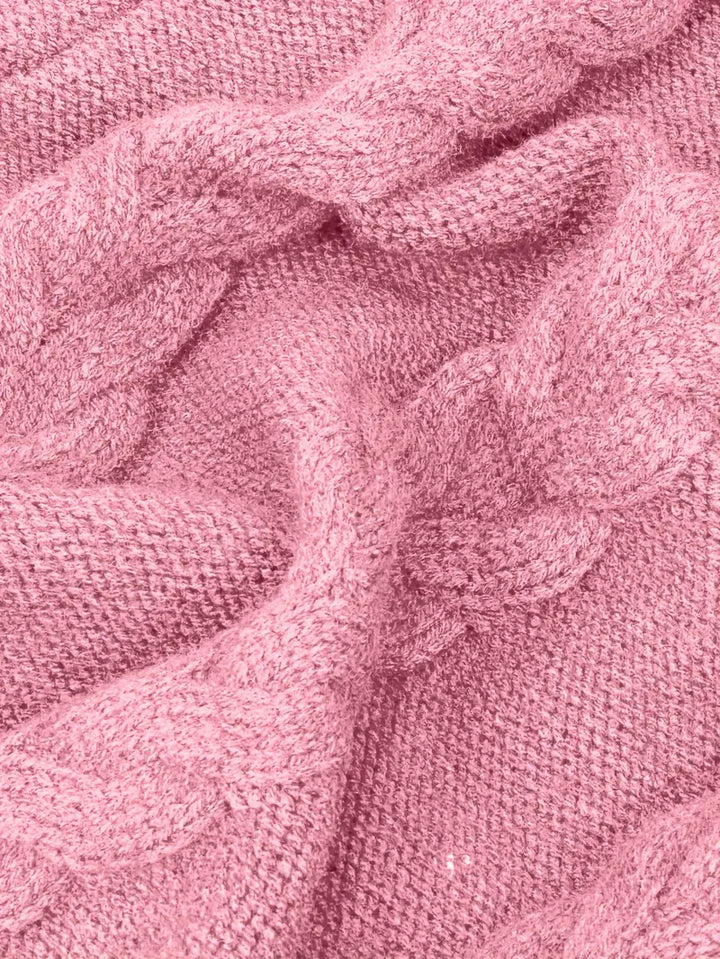 Devna | Women's Oversized Cable Knit Turtleneck Sweater - Burgundy - Image 17