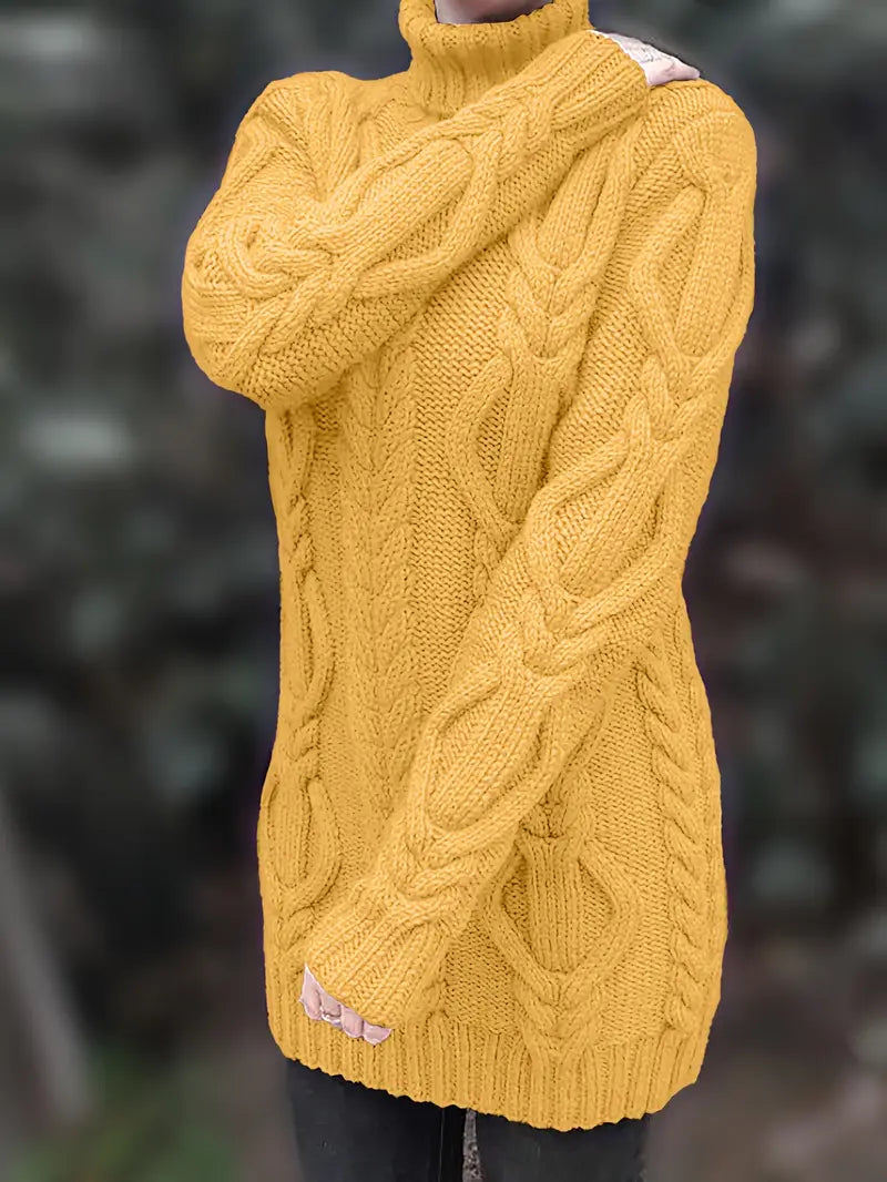 Devna | Women's Oversized Cable Knit Turtleneck Sweater - Burgundy - Image 18