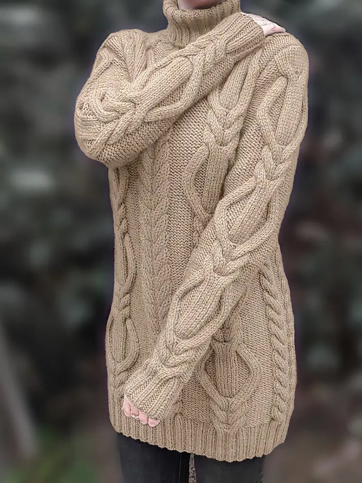 Devna | Women's Oversized Cable Knit Turtleneck Sweater - Burgundy - Image 26