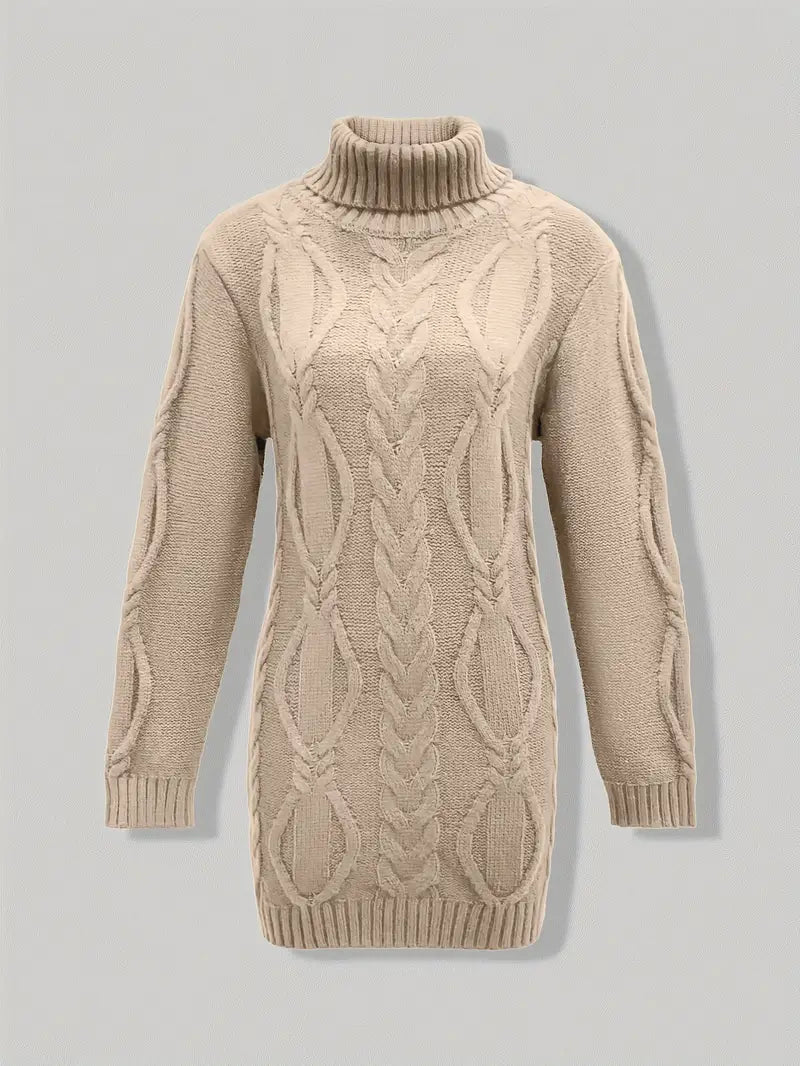 Devna | Women's Oversized Cable Knit Turtleneck Sweater - Burgundy - Image 28