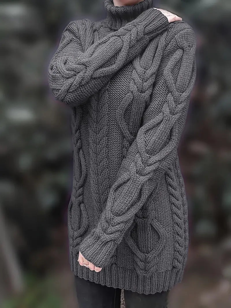 Devna | Women's Oversized Cable Knit Turtleneck Sweater - Burgundy - Image 30