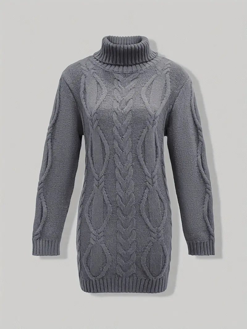 Devna | Women's Oversized Cable Knit Turtleneck Sweater - Burgundy - Image 32