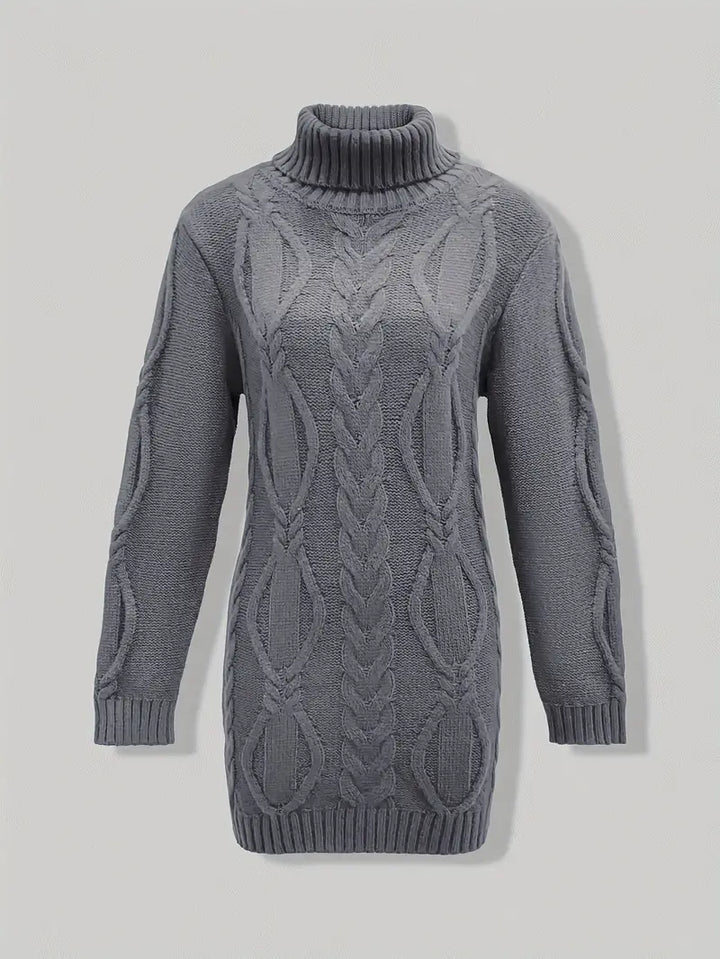 Devna | Women's Oversized Cable Knit Turtleneck Sweater - Burgundy - Image 32