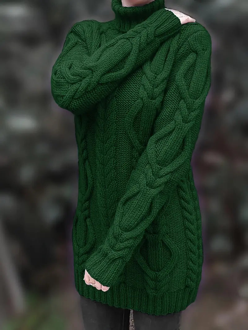Devna | Women's Oversized Cable Knit Turtleneck Sweater - Burgundy - Image 34