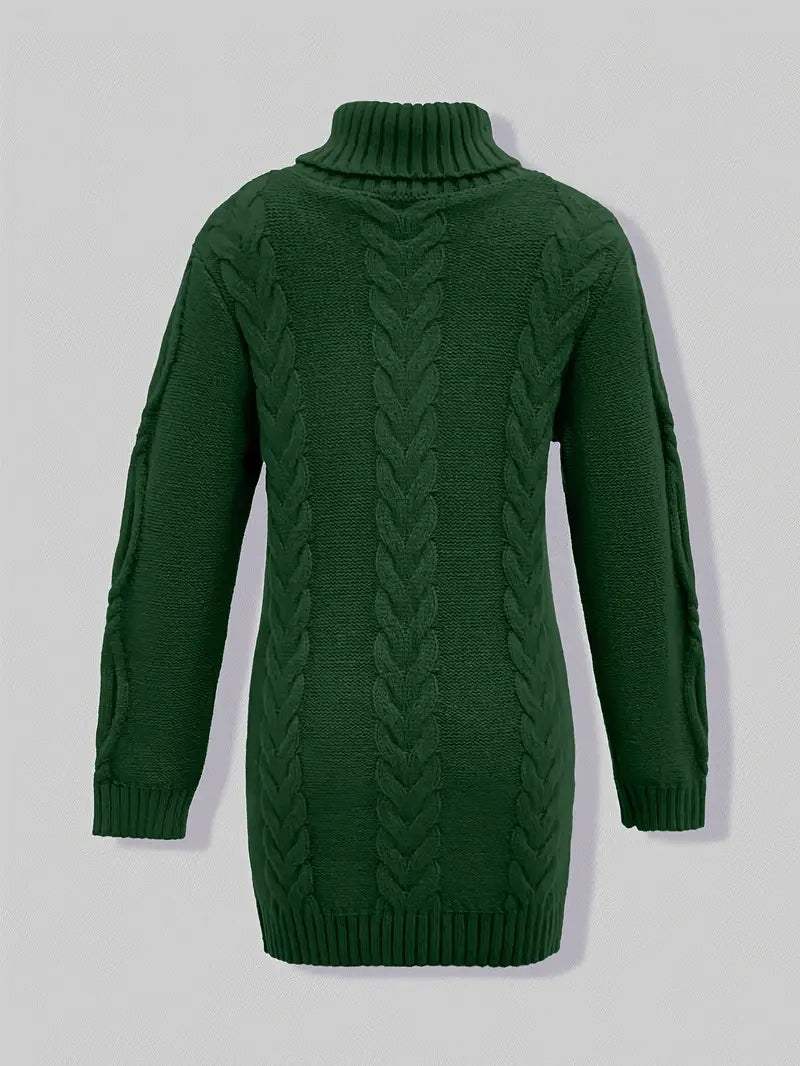 Devna | Women's Oversized Cable Knit Turtleneck Sweater - Burgundy - Image 35