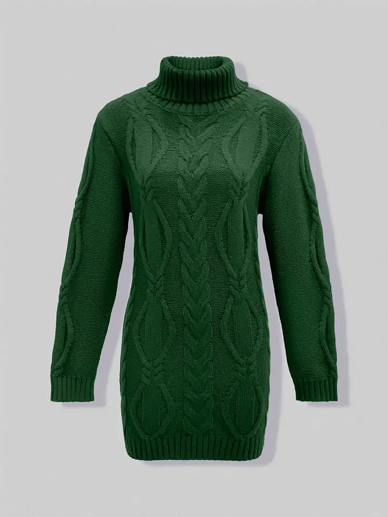 Devna | Women's Oversized Cable Knit Turtleneck Sweater - Burgundy - Image 36