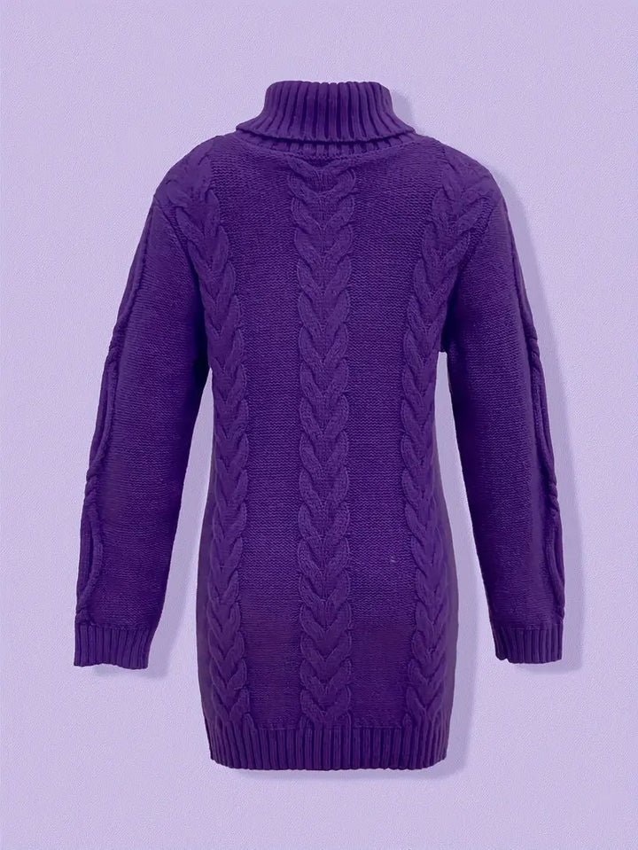 Devna | Women's Oversized Cable Knit Turtleneck Sweater - Burgundy - Image 39
